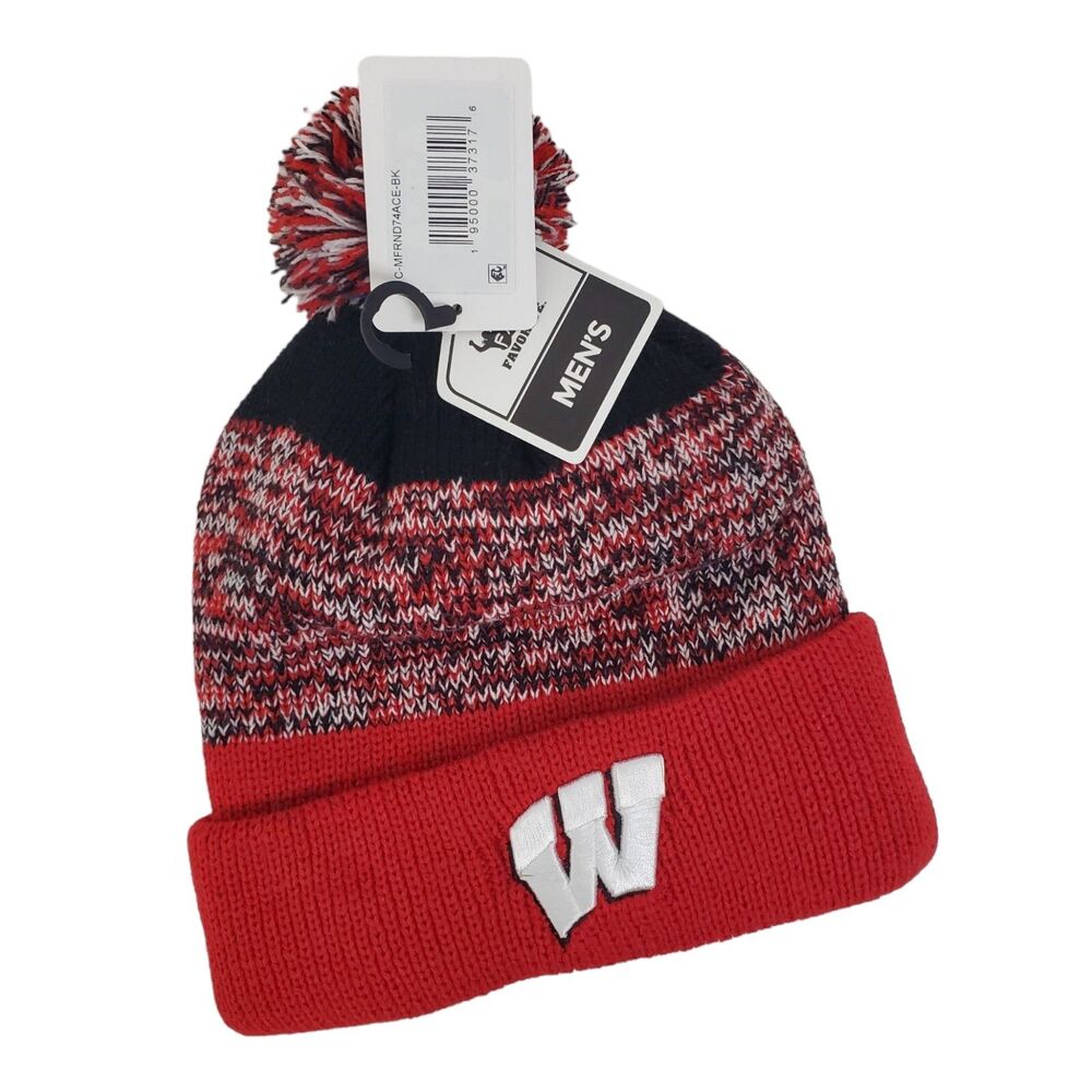 WISCONSIN BADGERS Beanie Hat Adult Red Black FAN FAVORITE College Football